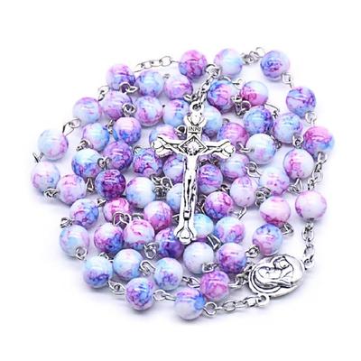 Colorful Bead Cross Rosary Necklaces Birthday Wedding Festival Party Decor