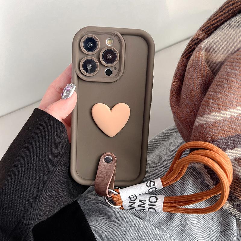 For Apple 17 Promax Mobile Phone Case Anti-fall Portable Rope Love for IPhone 16 Camellia Fine Hole All-inclusive Silicone Soft