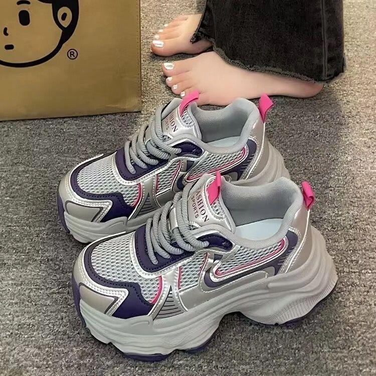 Paris dad shoes for women show small feet, thick soles increase height, trendy cool women's shoes 2025 spring and autumn versatile casual sports shoes