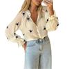 Women Embroidered Casual Elegant Ruffled Flared Loose Shirt