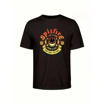 Unisex Fit Schwarzes Spitfire Skateboard T-Shirt Too Fast To Fail Tee für Skater Beliebtes T-Shirt Mann Frau Sommer Freizeit-Tees