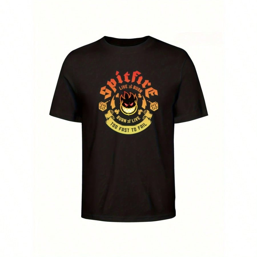 

Унисекс Черная футболка Spitfire для скейтбординга Too Fast To Fail Tee для скейтеров Популярная футболка Мужская Женская Летняя Повседневная S