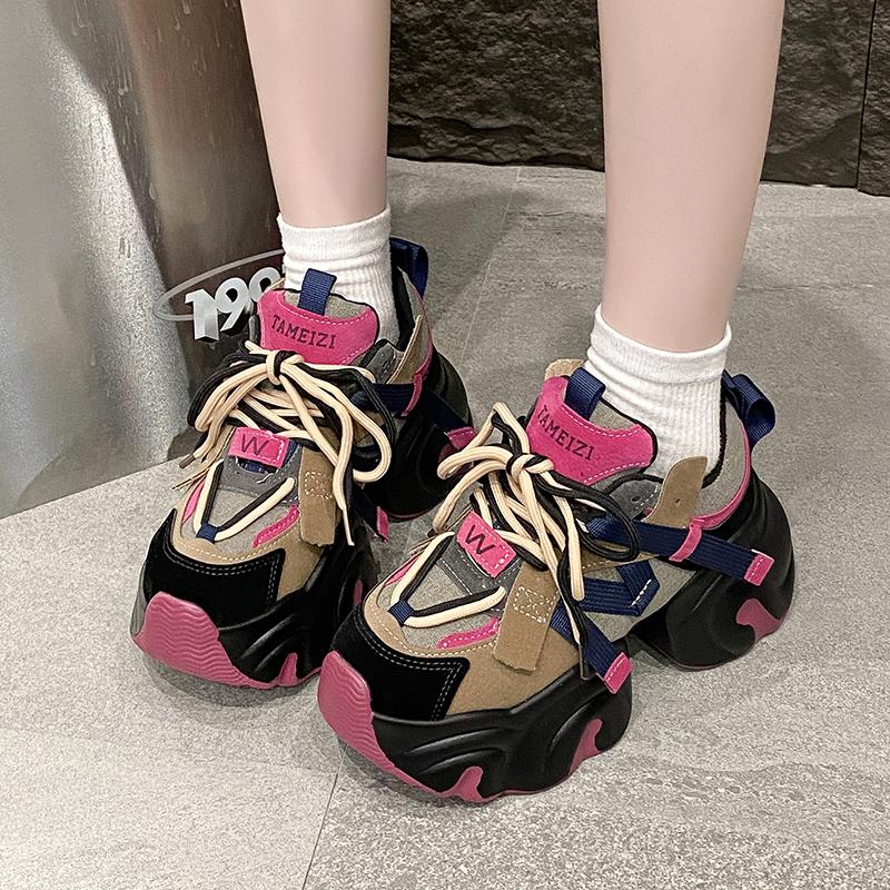 Fashion Women Sneakers Genuine leather Platform Sneakers Women Casual Shoes Chunky Sneaker 7.5CM Increase Designer Thick Sole Dad Shoes