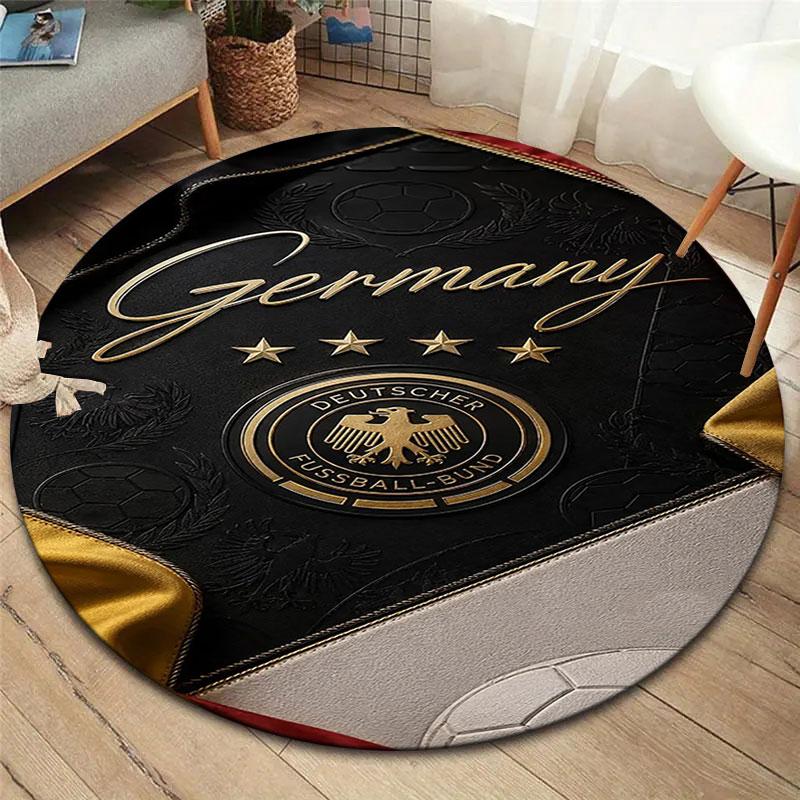 Germany National Football Team Round Area Rug,Carpet Rug for Living Room Bedroom Sofa Playroom Decor,Non-slip Floor Mat