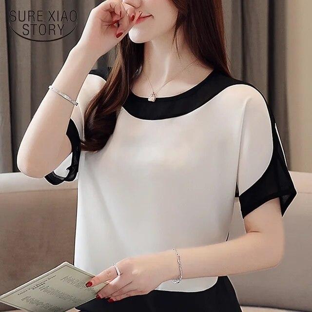 Fashion Women Blouses Women Blouse Shirt Short Sleeve Casual Chiffon Blouse Women Shirts Womens Tops and Blouses