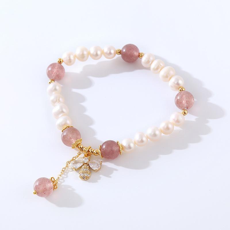 Natural Pearl Bracelet Bee Strawberry Crystal Bracelet Bangles Women Fashion Jewelry accessories Gift