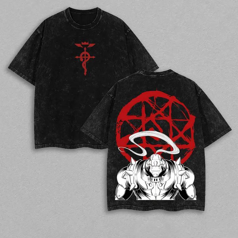 Hot Anime Fullmetal Alchemist Edward Clothing Men Women Short Sleeve Tshirts Cotton Tee Retro Washed Tshirt Harajuku T Shirt
