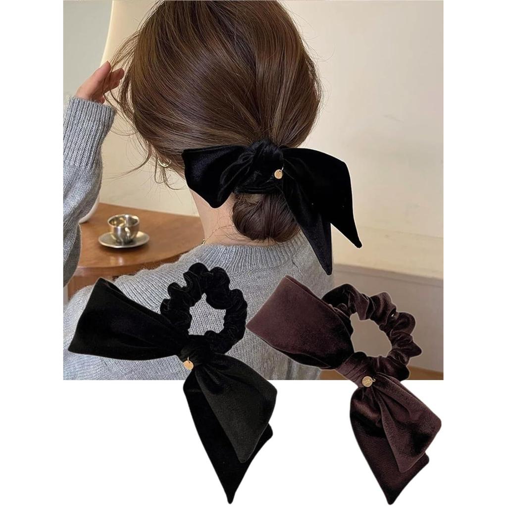 Large Velvet Ribbon Chouchou Adults Black Hair Accessory Tie (blackbrown)