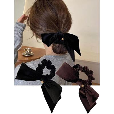 Large Velvet Ribbon Chouchou Adults Black Hair Accessory Tie (blackbrown)