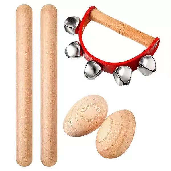 Orff Wooden Percussion Set for Kids: Shakers, Castanets, Triangle for Kindergarten Teaching