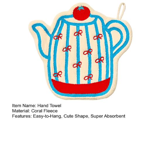 Hand Towel with Hanging Loop Bathroom Hand Towel Lint Shedding Free Cute Kettle Glove Absorbent Towel for Wiping Hands Kitchen Bathroom Use