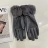 Diamond-encrusted PU leather finger gloves women's autumn and winter warm touch screen plush cuffs cycling five-finger gloves tide