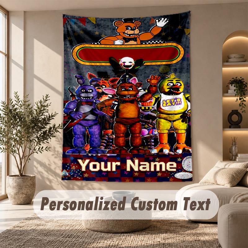 Arazzo Five Nights at Freddy’s, Testo Personalizzato su Misura, Arazzo da Parete per Soggiorno Decorazione Murale per la Casa
