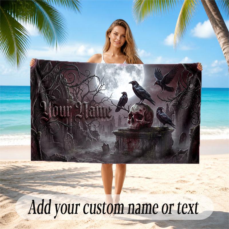 Skull Gothic Theme Beach Towel Personalized Custom Name & Text Soft Quick Dry Beach Towel for Swimming Travel