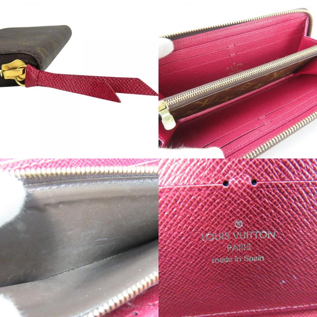 Used LOUIS VUITTON Purse Portefeuille Clemence M60742 Monogram Fuchsia Brown Zip Around