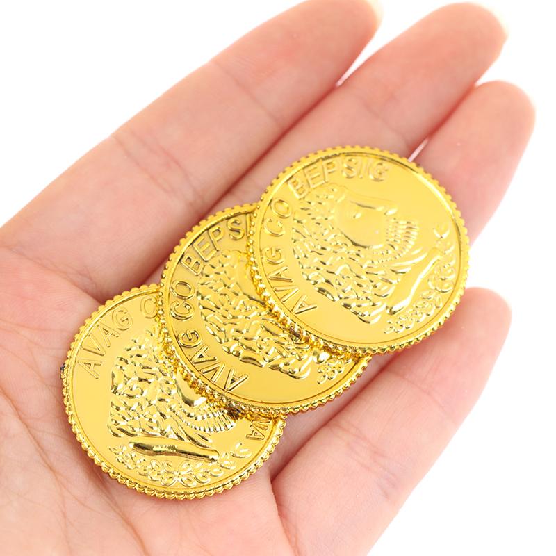 100Pcs/Bag Gold Fake Coins Shining Pirates Plastic Coin Party Currency Toy Game