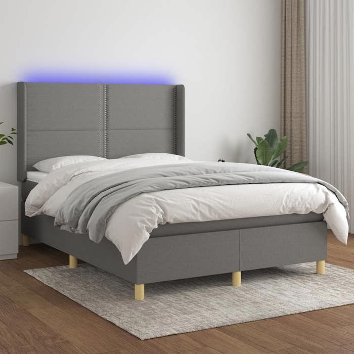 VidaXL Slat Bed Base with Mattress and LEDs, Upholstered Bed, Double Bed, Adult Bed for Indoor Bedroom, 3138790