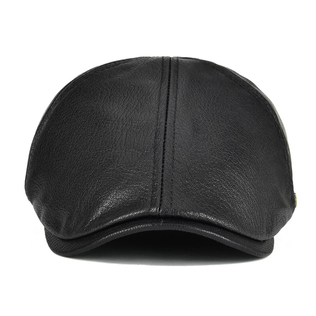 VOBOOM Leather Flat Cap Men Fall Winter Cabbies Hat Brown Black Ivy Caps Soft Smooth Textured Golf Hats 154