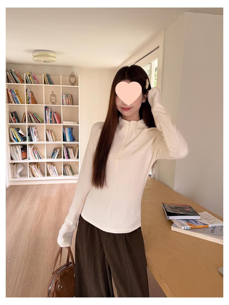 Women's Fleece-Lined Half-Zip Turtleneck Long-Sleeve Base Layer for Autumn/Winter