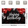2D Red Silver Balloon Birthday Backdrop, Black Background with Confetti for Events