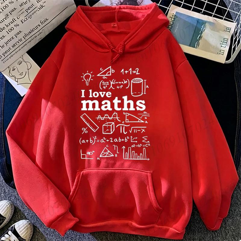 New Matematicas Men Hooded Hoodies Loose I Love Math Graphic Pullover Sweatshirt for Math Teacher Student Streetwear Gift