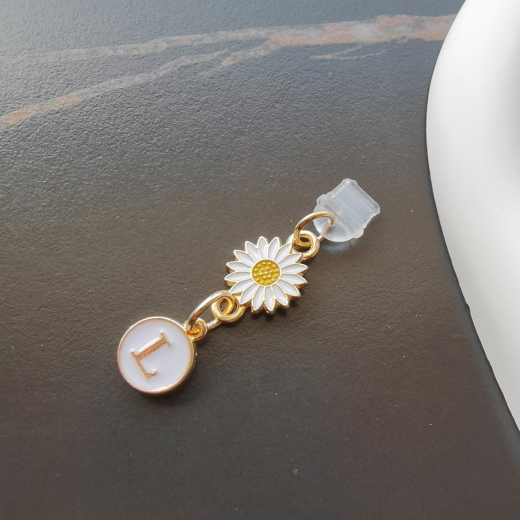 1 szt. Kreatywny stokrotka/słonecznik litera zatyczka przeciwkurzowa do telefonu komórkowego/europejskie i amerykańskie 26 wielkich liter A-Z zawieszka do telefonu komórkowego