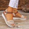 Large size wedge heel fish mouth sandals bohemian buckle belt women's shoes summer platform beach women