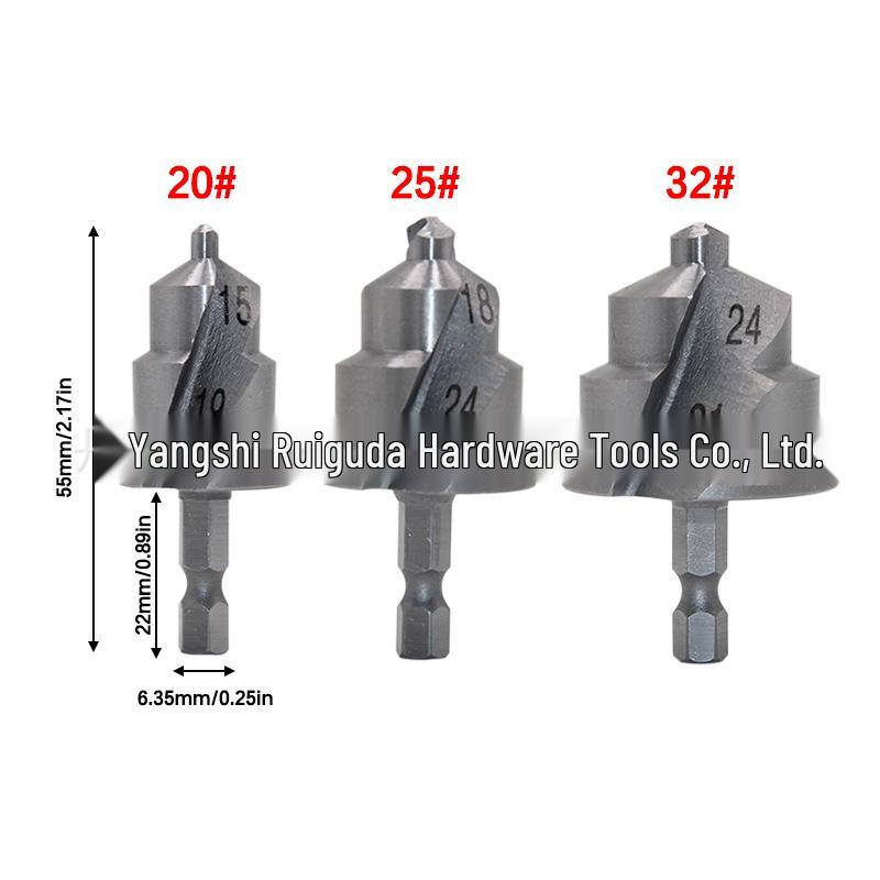 PPR Titanium-Coated 3-Flute Hex Shank Hole Opener Drill, Sizes 20/25/32mm for Plumbing and Pipe Expansion