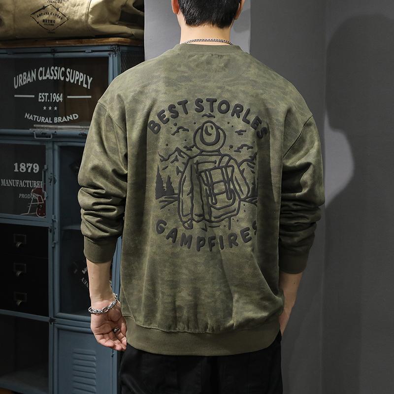 

Американский ретро тяжелый замшевый камуфляжный свитер мужской свободный большой размер осенне-зимний трендовый принт с круглым вырезом и длинным рукавом футболка 3XL армия зеленый