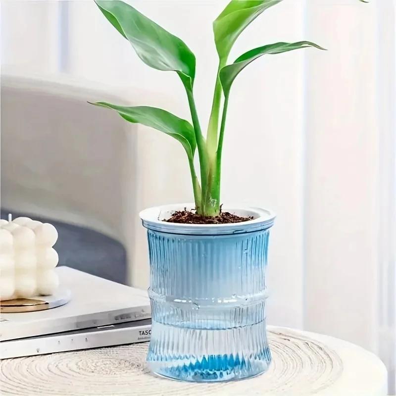 5pcs Lazy Hydroponic Flower Pot Automatic Water-Absorbing Flowerpot Transparent Double Layer Plastic Self Watering Planter Office