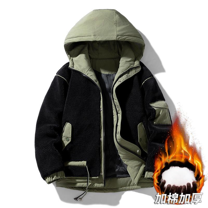

Зимняя красивая хлопковая одежда мужская молодежная трендовая модная повседневная с капюшоном качественная хлопковая куртка из овечьей шерсти 4XL чёрный