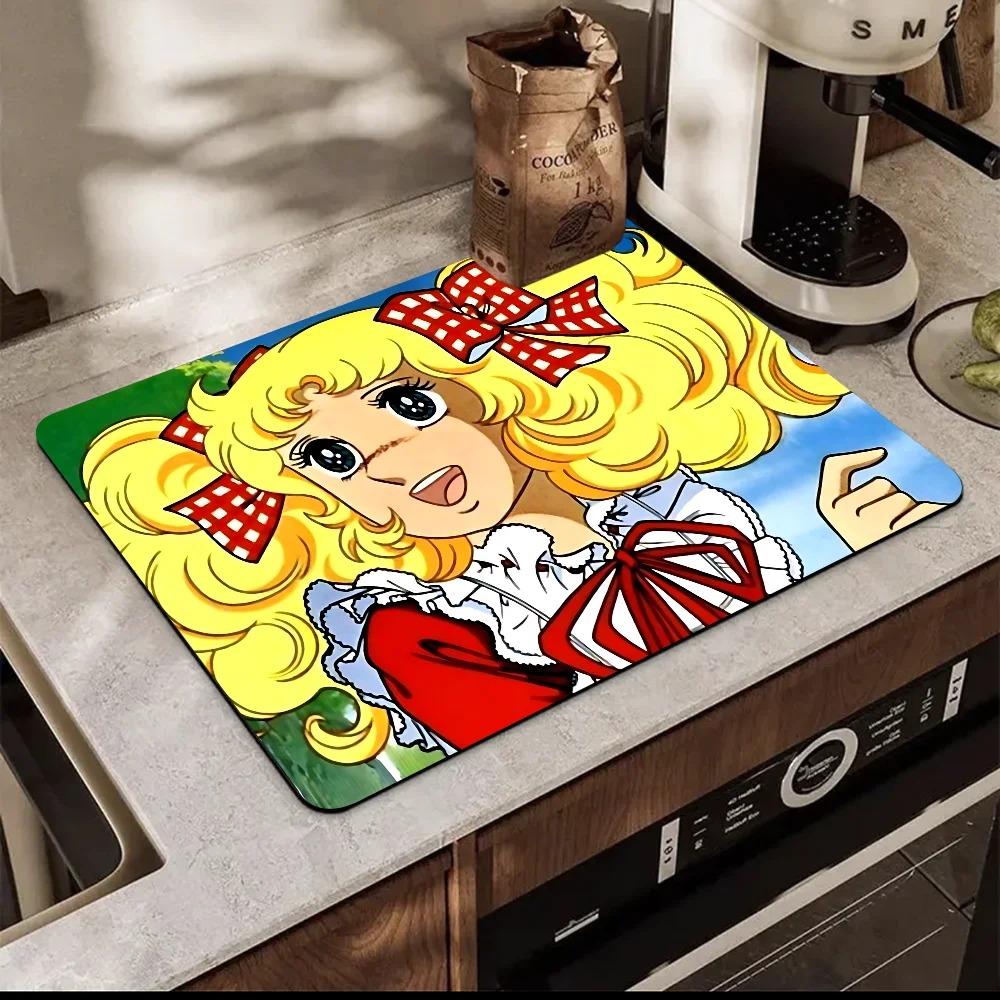 Cartoon Women's Candy Candy Printed Dish Drying Mat Super Absorbent Coffee Drain Pad Tableware Quick Dry Rug Kitchen Dinnerware