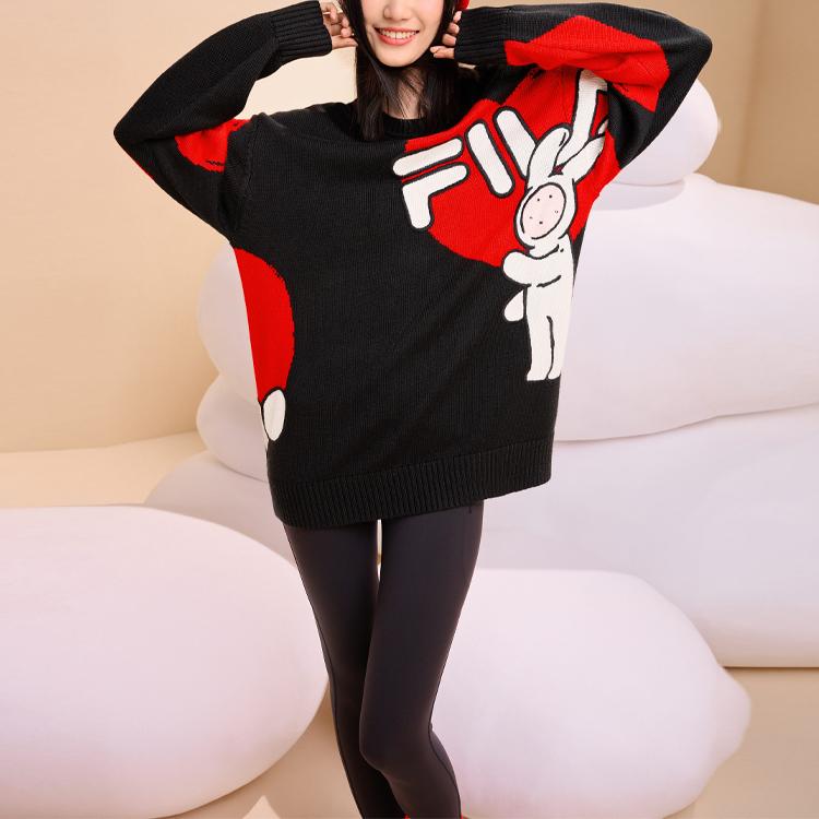 FILA CNY X Buer Rabbit Sweaters Unisex Jet Black Crew Neck Moderate Other F11U319401F-BK
