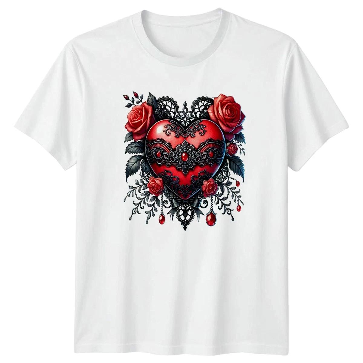 Red Heart Floral Roses Women?s T-Shirt Men?s Tee Graphic Valentine?s Day Top XXL