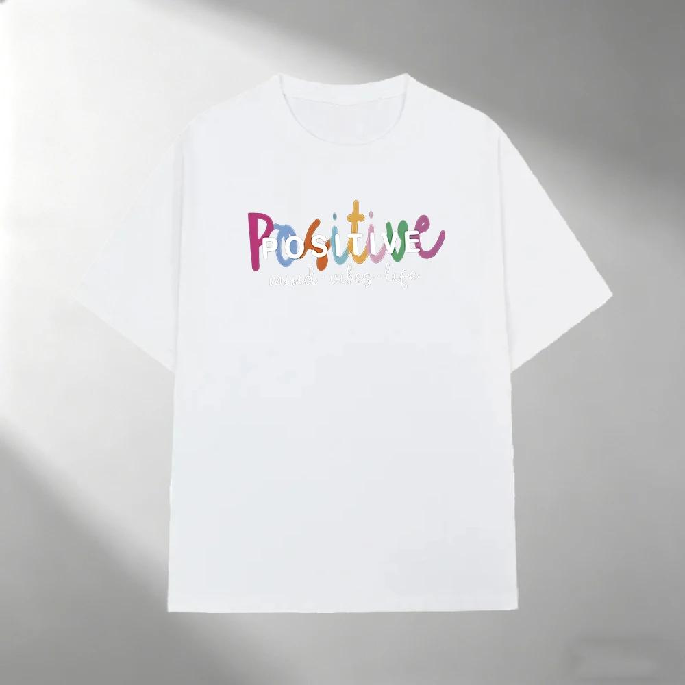 Unisexs 100 Cotton Tshirt Positive Mind Vibes Life Print Crew Neck Short Sleeve Casual Outdoor Streetwear Tees