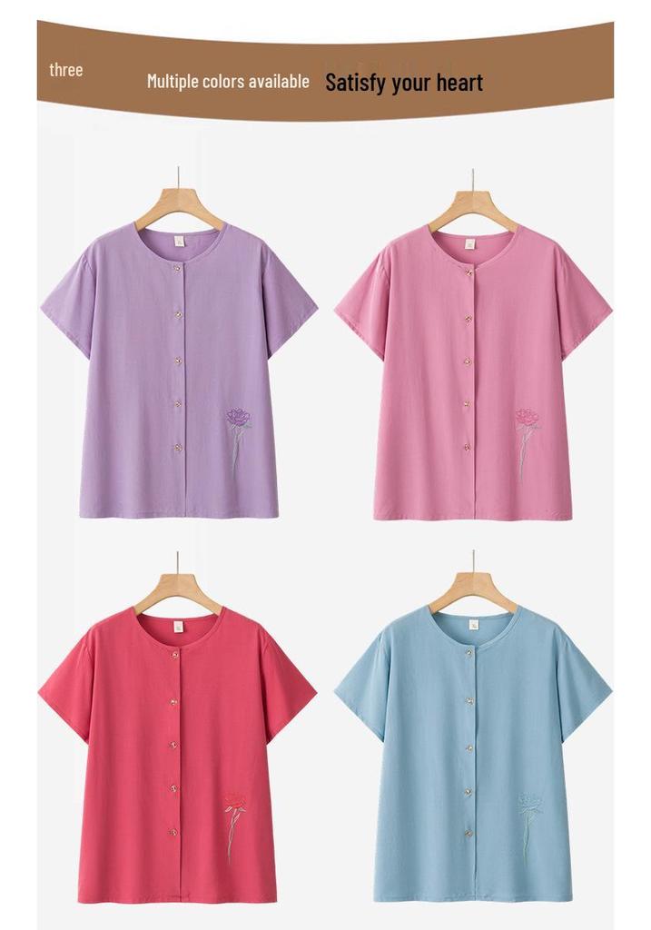 Granny Short Sleeve Summer Suit - Casual Two-Piece Set for Middle-Aged & Elderly Women