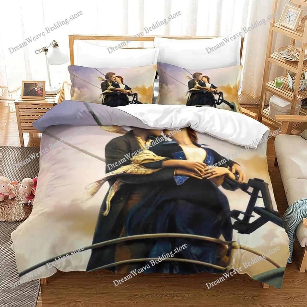 Romantic Love Duvet Cover Pillowcase Titanic Jack Rose Bedding Set Adult Boy Girl Bedroom Decoration Single Double Large Size