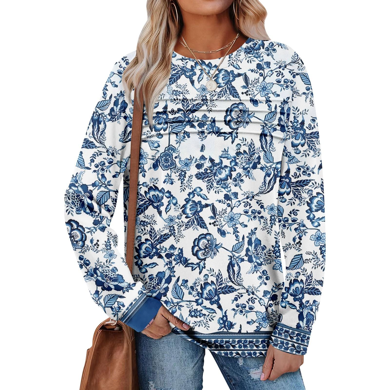 

Женский повседневный свитшот с длинным рукавом и круглым вырезом, приталенный плиссированный топ L синий