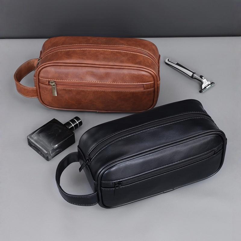 Men's Storage Bag Organizer Travel Business Trip Outdoor Toiletry Bag PU Portable Handheld Cosmetic Bag Large Capacity