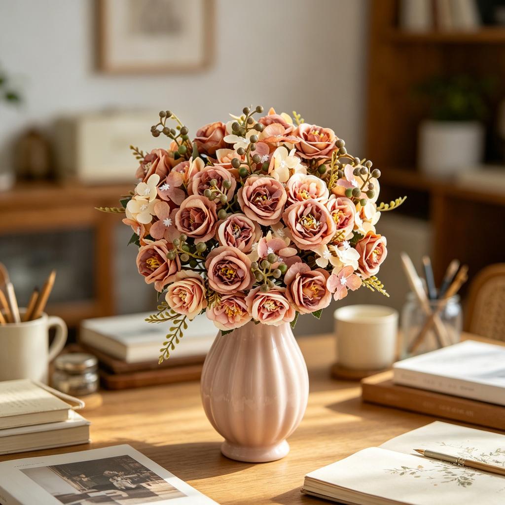Artificial Flowers Silk Rose Wedding Wreath Home Room Dining Table Festival Decora Outdoor Yard Garden Bridal Bouquets DIY Gifts