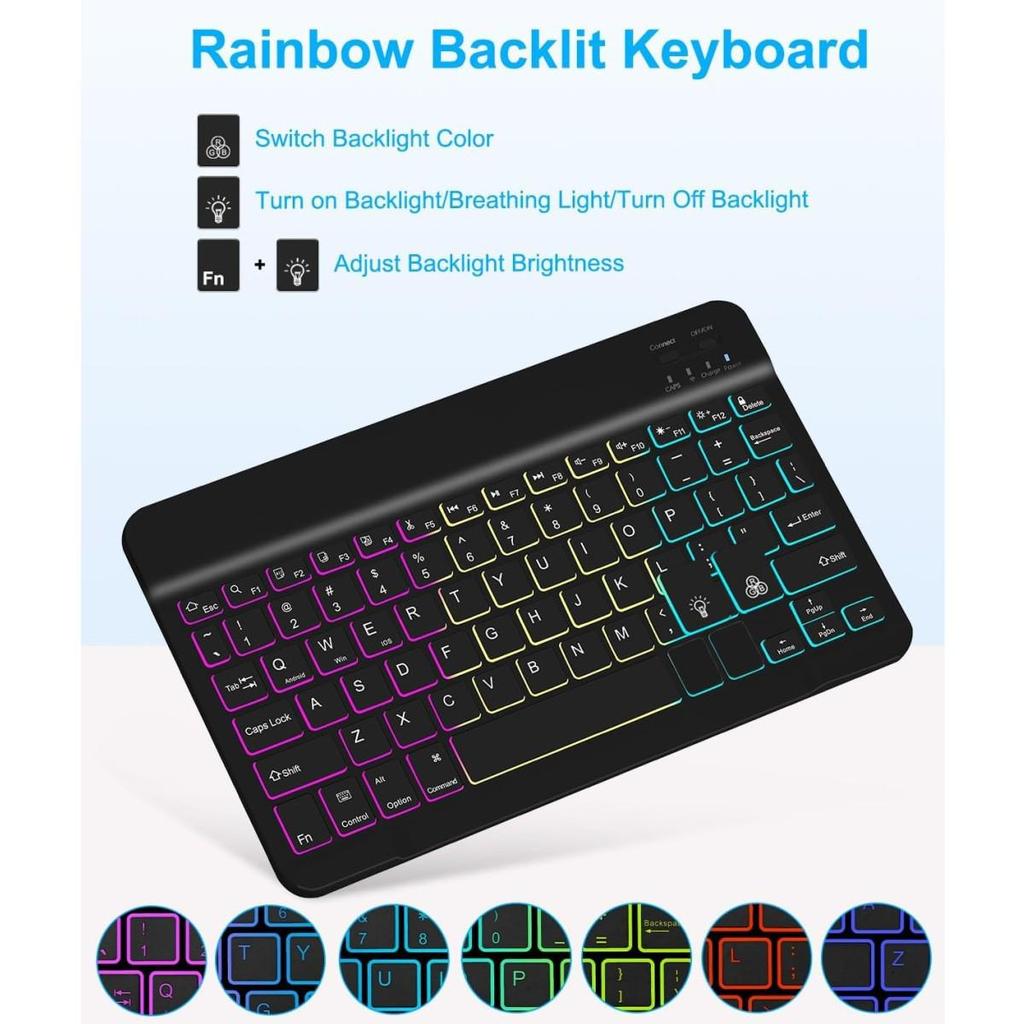 Compatible Samsung A11+ Bluetooth Keyboard Case: S10 Lite Acrylic 360° Rotating Backlit Cover & S11 Leather Case