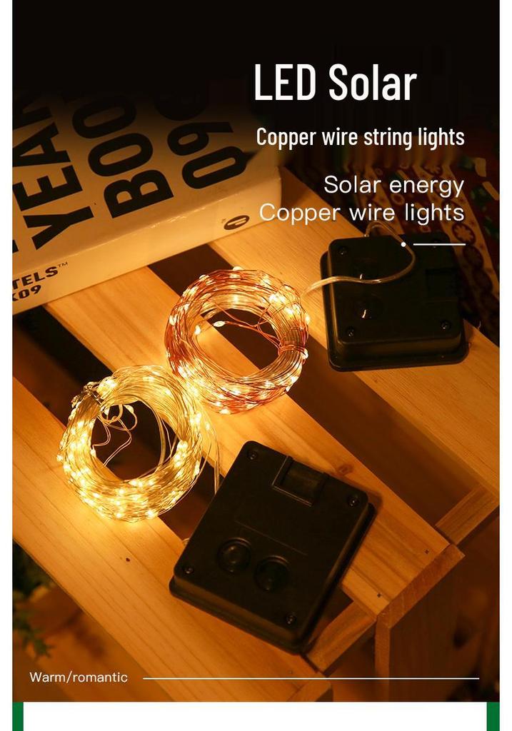 LED Solar Copper Wire String Lights for Indoor/Outdoor Holiday Decoration