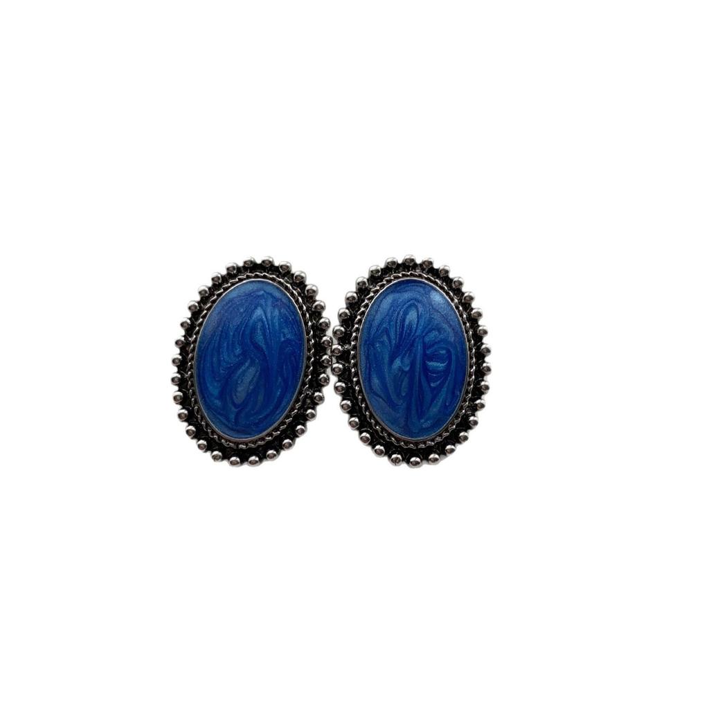 Oval Blue Texture Drip Earrings Earrings Niche Light Luxury Personality Ethnic Style Exquisite High Temperament Earrings