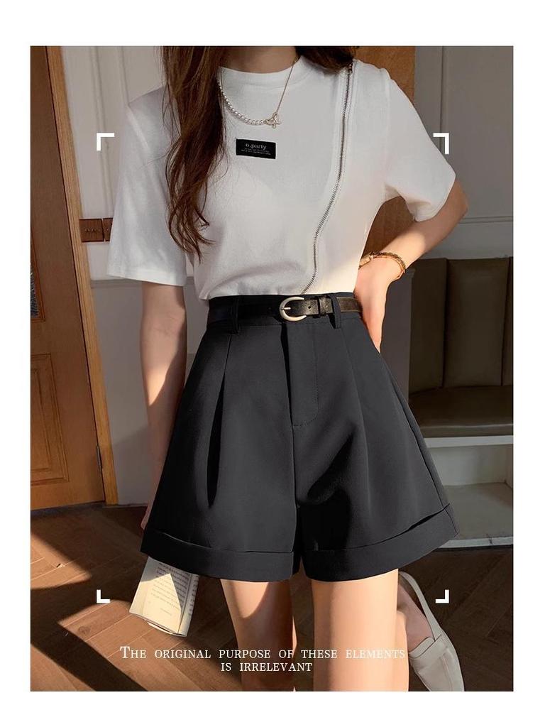 Petite Women's High Waist Pleated A-line Suit Shorts for Summer 2025