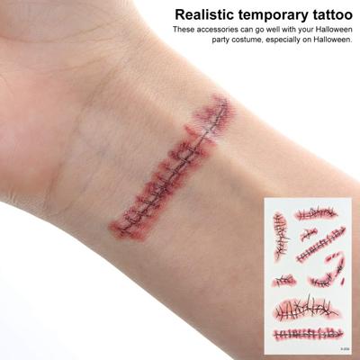 9Pcs Simulated Tattoo Stickers, a Must-have for Halloween Parties, Scary. The Fake Blood, Scars, Cuts, and Injuries of the Zombie Makeup Are All Very