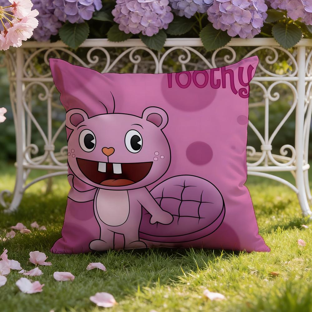 Anime H-Happy Tree F-Friends Cushion Cover Home & Car Dual-Scene Pillow Cover: Reversible for Premium Comfort