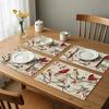 4pcs Placemats, 12x18 Inch Home Decor 2D Printed Placemats, Red Bird Winter Art Linen Printed Table Mats, Rectangular Washable Kitchen Dining Decor,