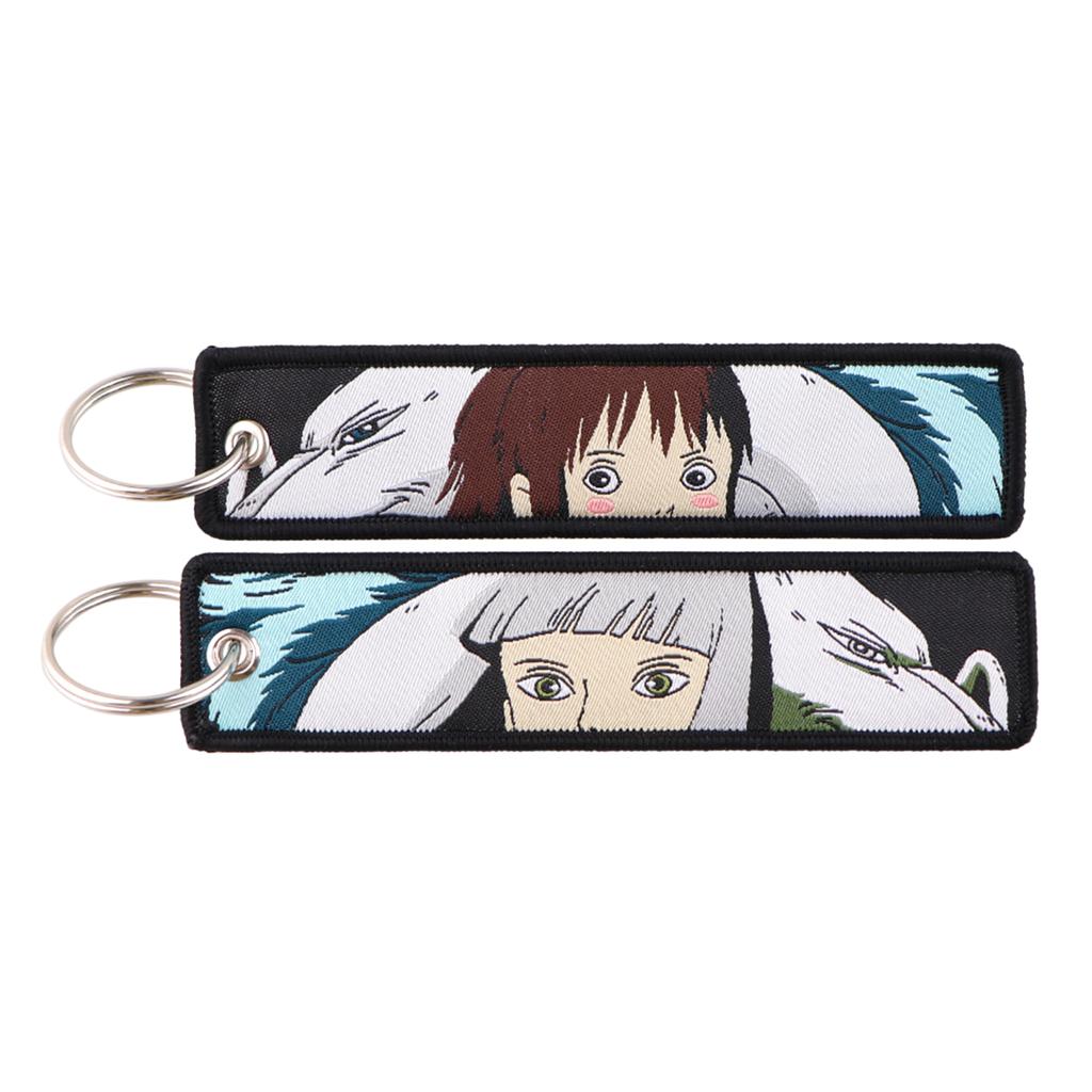 Anime Movie Embroidery Key Fobs White Dragon Key Tags Keychains for Motorcycles Cars Keyring Cosplay Accessories Fans Gifts