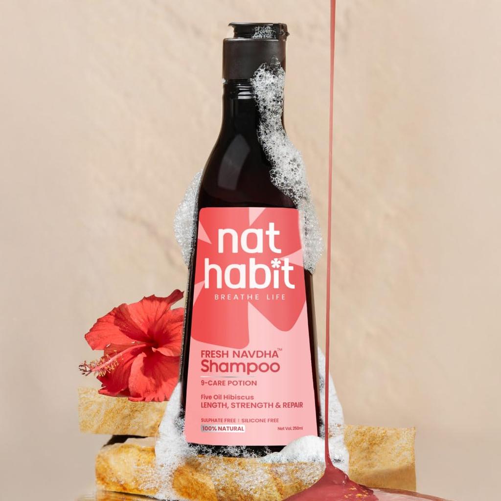 Nat Habit Hibiscus Navdha Shampoo 250ML Conditioner 150ML Combo For Dry Frizzy Hair With Natural Ayurvedic Oils For Thick Shiny Hair