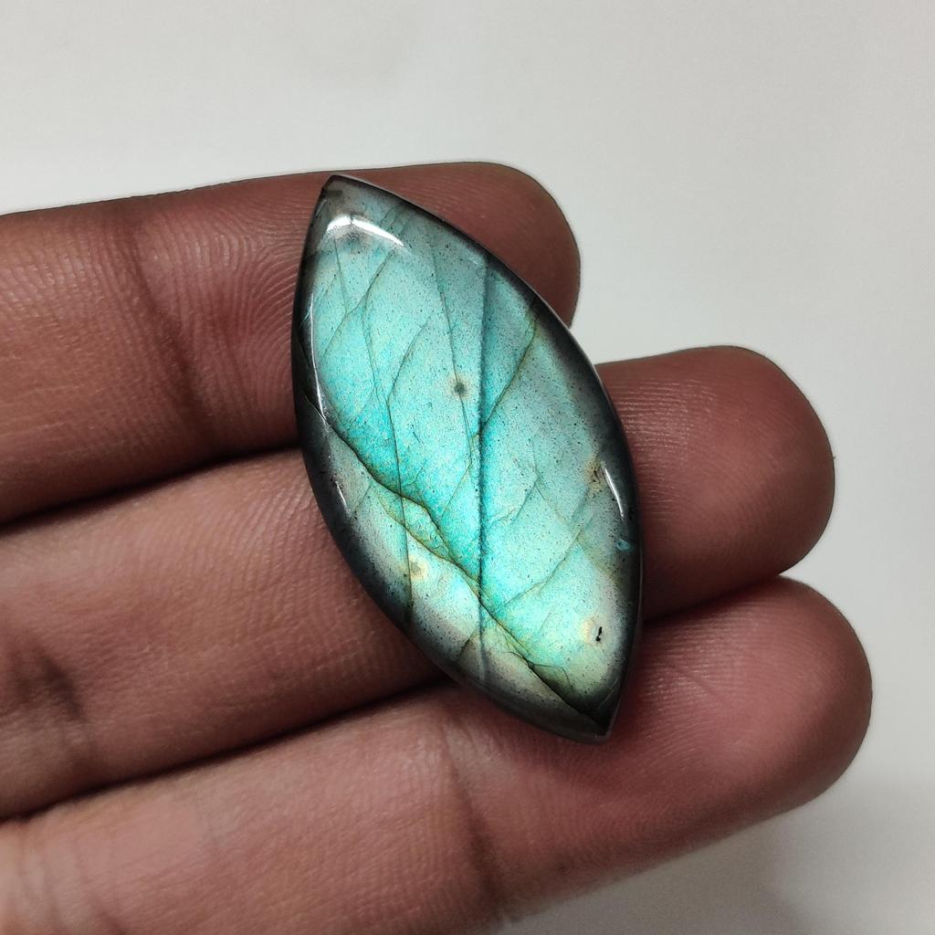 Grüner Schillernder Markise-Form Natürlicher Labradorit Cabochon Loser Edelstein, 36 Karat, 38x19x7 MM Größe.